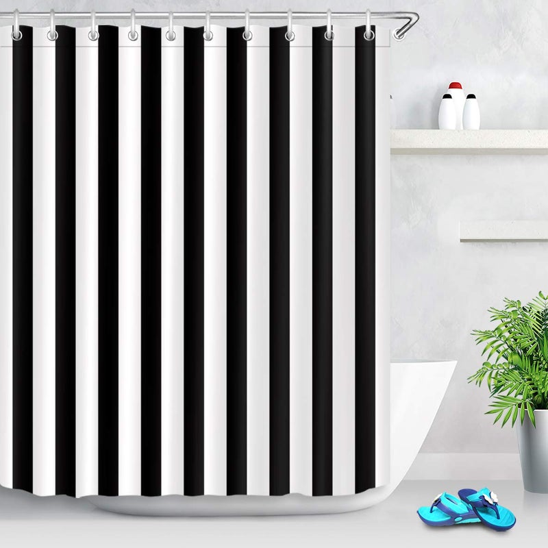 LB Black and White Shower Curtain,Striped Bathroom Curtain,60x72 inch Waterproof Polyester Fabric,Fashion Bath Decor,Ring Hooks Included - Image 1